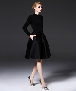 Nieuwe mode lente, herfst, zomer, Europa en Amerika ontwerper Klassieke Hepburn-stijl Veelzijdige zwarte jurk Afslankende rok