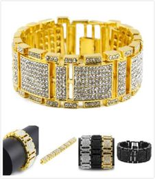 Nouvelle mode en acier inoxydable Bling Full Diamond Gold Silver Black Hip Hop Hop Mens Watch Chain Chain Bracelet Rapper Bijoux de bracelerie F2444442