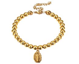 Nouvelle mode en acier inoxydable rond Vierge Mary Bracelets pour femmes pour femmes en gold de chapelet en argent