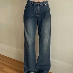 Nouvelle mode pantalon en denim à jambe droite à la mode lâche jean haute taille lâche pour femmes