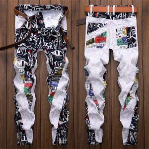 New Fashion Straight Slim Fit Stretchy Floral Casual Skinny jeans Hommes Long Pant 201111