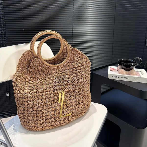 NUEVA Fashion Straw Beach Bolso de hombro Fashion Women Rattan Basket Bolsa Gran capacidad tejido tejido a mano Mano de crochet Femenino Femenino Totas de verano Icare Maxi