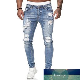 Nouveau Mode Streetwear Hommes Jeans Détruit Déchiré Conception Crayon Cheville Maigre Hommes Pleine Longueur Trou Jeans2322