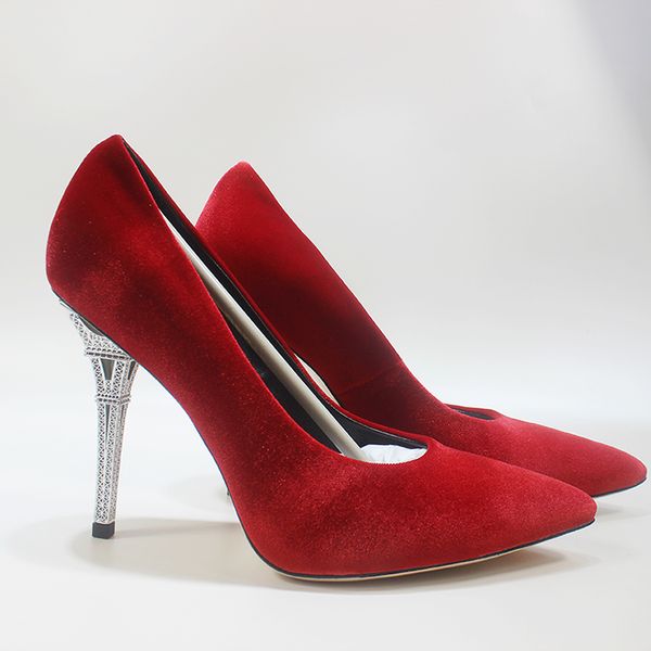 Nouveau style de mode 2019 talons hauts, talons de style étrange talons peu profonds pointus de 10 cm les escarpins de la tour Eiffel chaussures habillées