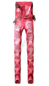 Nouveau style de mode Men039 jeans de haute qualité couleur skinny fit épissé Jean High Street Détruise Men de motard MT011524601