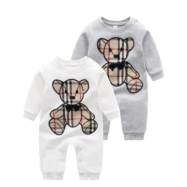 Nouveau Style de mode nouveau-né bébé barboteuses vêtements Plaid rayé coton broderie dessin animé ours enfant en bas âge garçon fille barboteuse 0-24 mois baby couvertures