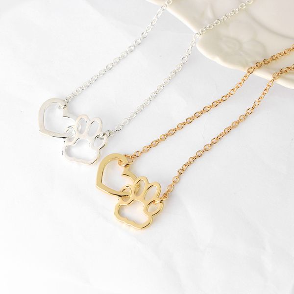 Nouveaux styles de mode Europe et amérique en forme de coeur griffe de chien empreintes de chien pendentif collier vente chaude livraison gratuite