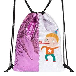 Nieuw!! Mode sublimatie pailletten trekstring tas outdoor glitter zak zak voor reizen glanzende armband rugzak strippe