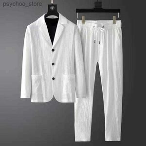 Nouveau costume de mode hommes printemps été à manches longues haut de gamme costume décontracté coréen mince beau deux pièces ensemble blanc noir blazer pantalon Q230828