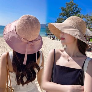 Nieuwe mode Summer Beach Sun Hat Visors Resort Reis Wide rand hoeden met Bowknot Decorate Caps
