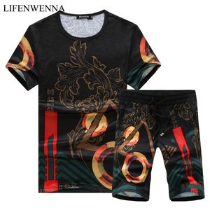 Nouveaux ensembles courts d'été de mode hommes roman design costumes d'impression irrégulière pour hommes costume décontracté Hawaii ensembles t-shirt pantalon LJ201126