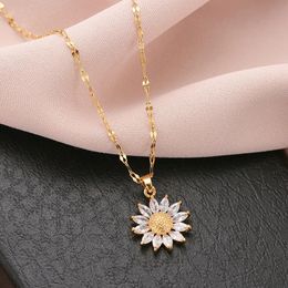 Nieuwe mode zonnebloem ketting voor dames sieraden zirkoon grote hanger ketting luxe choker Korea -stijl groothandel