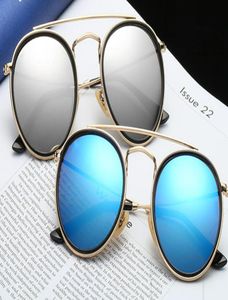 Nouvelles lunettes de soleil de mode Round Double Bridge Model Real Top Quality Femmes Men de soleil Gouilles de soleil avec étui en cuir noir ou marron et retai4117603