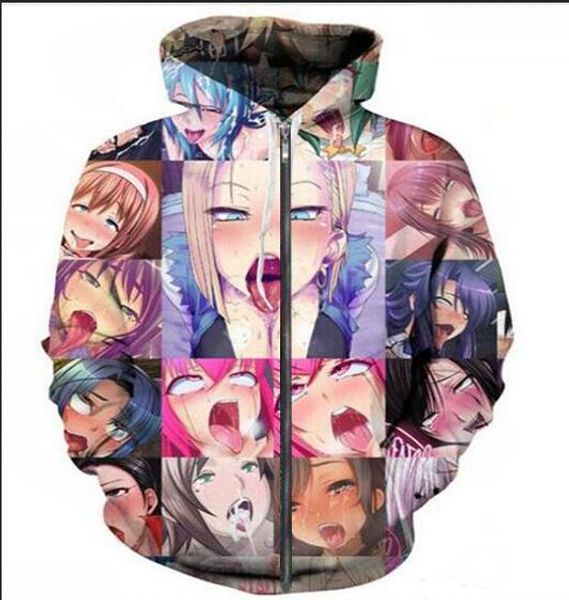 Nouvelle mode blouson à capuche hommes femmes timide fille visage sweats Anime Streetwear Harajuku surdimensionné fermeture éclair veste vêtements