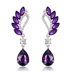 Luxe Saffier Crystal Drop Dangle Earring Amethist Edelsteen Kroonluchter Oorbellen Voor Dames Dames Bruiloft Sieraden Geschenken