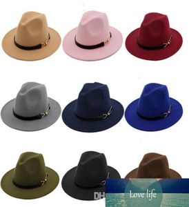 Nieuwe Mode TOP hoeden voor mannen vrouwen Elegante mode Effen vilt Fedora Hoed Band Brede Platte Rand Jazz Hoeden Stijlvolle Trilby Panama Cap3525915