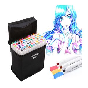 nieuwe mode touchfive 60 kleuren art marker pennen luxe pen vette art supplies voor animatie manga brush pen liners dual head273x