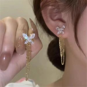 Nouvelle tendance de la mode Design unique Super Flash Zircon papillon gland 14k boucles d'oreilles en or jaune dames haute bijoux cadeau de fête d'anniversaire en gros