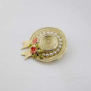 Nieuwe mode trendy dames broche pin 18k geel goud vergulde bloem parel hoed ontwerp pin broche voor meisjes feestje bruiloft mooi g8529445