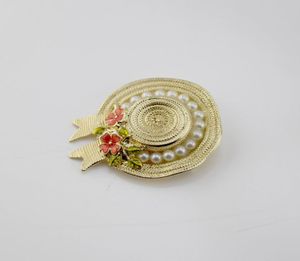 Nieuwe mode trendy dames broche pin 18k geel goud vergulde bloem parel hoed ontwerp pin broche voor meisjes feestje bruiloft mooi g7968115