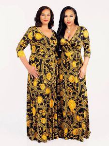 Nouvelle mode col en v femmes vintage robe imprimée été élégante longue maxi robe sexy club robe femm