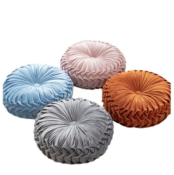 Mode velours plissé rond coussin de sol oreiller Pouf doux confortable jeter maison canapé décor diamètre 38cm