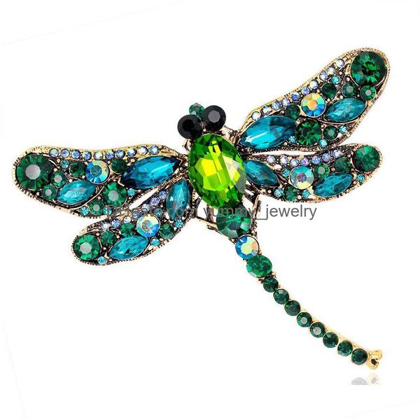 Nueva moda Vintage cristal esmaltado libélula broches joyería para mujeres regalos mujer entrega directa Dhzx5