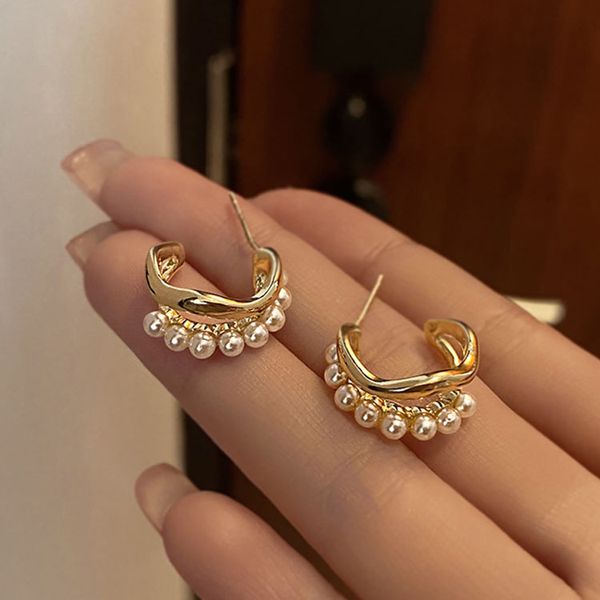 Nouvelle mode Vintage japon coréen boucles d'oreilles pour femmes à la main doux simulé perle cercle bijoux Pendientes cadeaux