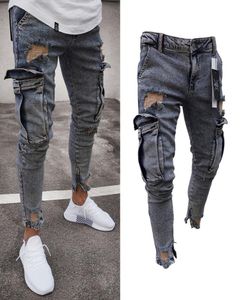 Nouveau jean lavé à la mode, jean skinny déchiré détruit détruit la taille de pantalon de crayon de poche en denim en denim slim s2xl1044054