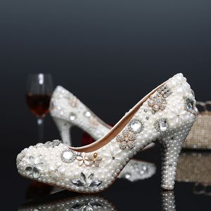 Nouvelle mode chaussures de mariage en cuir chaussures de mariée belle perle cristal Banquet robe de bal chaussures de haute qualité grande taille 12