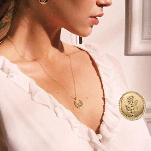 Collier en or 14 carats avec pendentif rond sauvage, nouvelle mode, Simple, longue chaîne, pièce de monnaie, fleur Rose