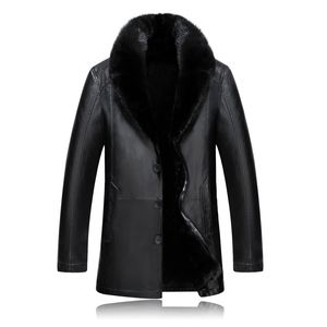 Nouvelle mode hiver manteau de fourrure homme en cuir épais vison cheveux col veste décontracté simple boutonnage hommes de haute qualité grande taille M-4XL