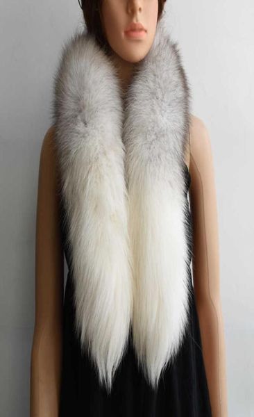 Nueva moda invierno piel cálida cola de zorro 100 bufanda de piel de zorro Real hombres mujeres largo 90100 cm regalo de vacaciones X072242768727652101