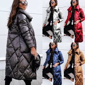 Nouvelle mode hiver col Polo longue femmes chaud haut en coton fermeture éclair manches longues manteau extérieur lumineux à la mode
