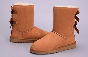 Nouvelle mode femmes bottes d'hiver en cuir fendu de vache véritable Bowknot offre spéciale bottes de neige pour femmes cheville genou chaussures
