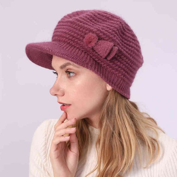 Chapeau polaire tricoté en laine pour femme, béret chaud, Vintage, couleur unie, nouvelle mode automne hiver 2021, J220722