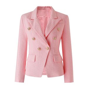 Nueva moda mujer Blazers abrigos cabeza de león botones dorados doble botonadura Color rosa traje chaqueta de alta calidad para mujer chaquetas de negocios de oficina delgadas