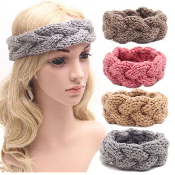 Nouvelle mode femmes bandeau Beanie oreille plus chaud à la main tricoté Crochet tête enveloppement turban arc bandeau Boutique bijoux de cheveux colorés