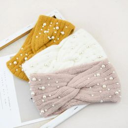 Nouveau mode femmes bandeau chaud décontracté tricoté chapeaux perles Turban hiver élastique bandeau de cheveux accessoires de cheveux