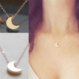 New Fashion Women Jewelry Moon Silver Gold Long Collier Solid Chain Pendant Pendant Collier275n