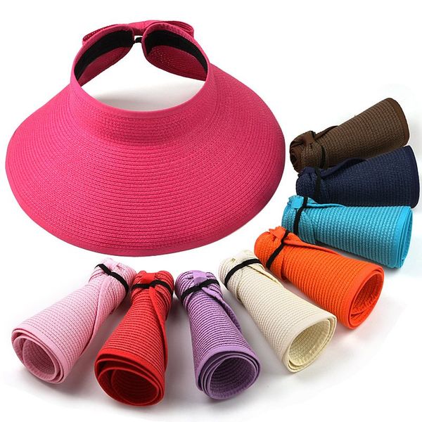 Nouvelle mode soleil pliable chapeaux femmes Lady Roll Up Beach vacances casquettes large bord chapeau de paille chapeau vide haut chapeaux de soleil