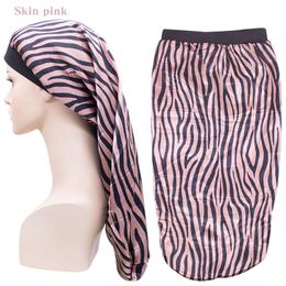 Nieuwe Mode Dames Dame Gestreepte Print Lange Nacht Slaapkap Haarverzorging Bonnet Hoed Hoofd Cover Elastische Band Headwrap