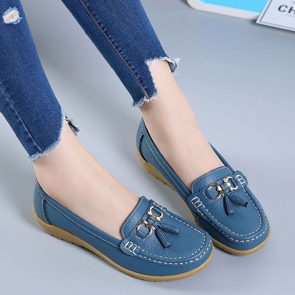 NOUVEAU Mode Femmes Cuir de luxe Designer Casual Chaussures Casual Plus Taille Confortable Sauvage Top Qualité Plateaux Chaussures Femmes Dames Simple Single Soft Loafers