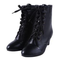 Nouvelle mode femmes bas chaton talon bottines victorienne bout rond chaussures en cuir PU Steampunk à lacets rétro bottes en jean pour filles chaussures de fête 35-43