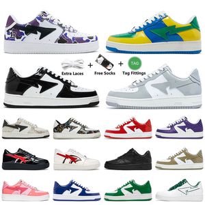 Nouvelle mode femmes hommes designer chaussures décontractées en cuir verni noir Bapestass sta sk8 Camo rose étoiles formateurs argent université rouge blanc gris vert baskets à plateforme