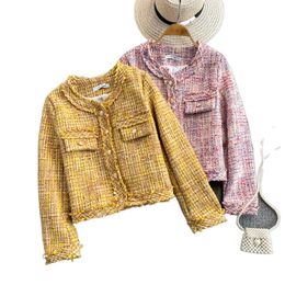 Nouvelle mode Femmes O-cou tweed laine à manches longues à manches longues simples de la veste desingers tassel ml
