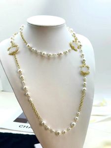 Nieuwe mode Dames parel kettingen sieraden kettingontwerper modemerk brief trui stijl ketting goud