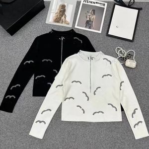 Nieuwe mode dames designer gebreide dames gebreide lange mouw ronde hals open hals high-end top strass letter bedrukt sollicitatiebrief gebreide hoodie