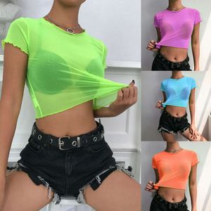 Nieuwe mode dames solide kleurperspectief gaas transparante korte top t-shirt bikini strandhoes f51316