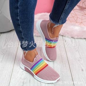 Nieuwe Mode Dames Sportschoenen Regenboog Kleur Handgemaakte Mesh Vulcanized Casual Shoes Low-Top Summer Casual Damesschoenen Y0907